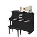 Black FARNESE Piano With Music Sheet Matching Black Bench And Decorative Items On Top