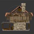 Traditional Cottage Structure Featuring Red Tile Roof Chimney Wooden Exterior Stone Walls And Front Porch