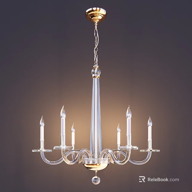 Elegant Transparent Glass Chandelier With Multiple Candle Shaped Arms And Metal Chain 3d model 