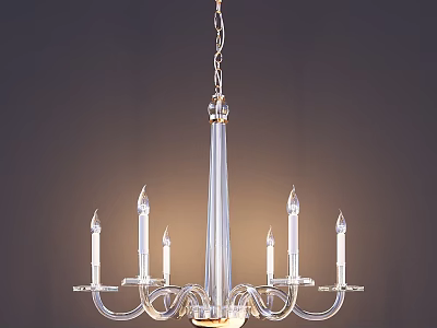 Elegant Transparent Glass Chandelier With Multiple Candle Shaped Arms And Metal Chain 3d model
