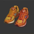 Orange Red Athletic Sneakers with Mesh Upper Blue Logo and Red Sole Design