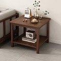 Wooden Side Table With Two Tiers In Living Room Featuring Photo Frame Vase Radio And Books