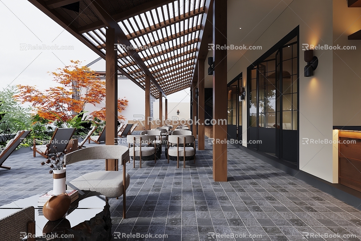 Qui Ji Restaurant Courtyard Rest Reception Area Card Seat 3d model