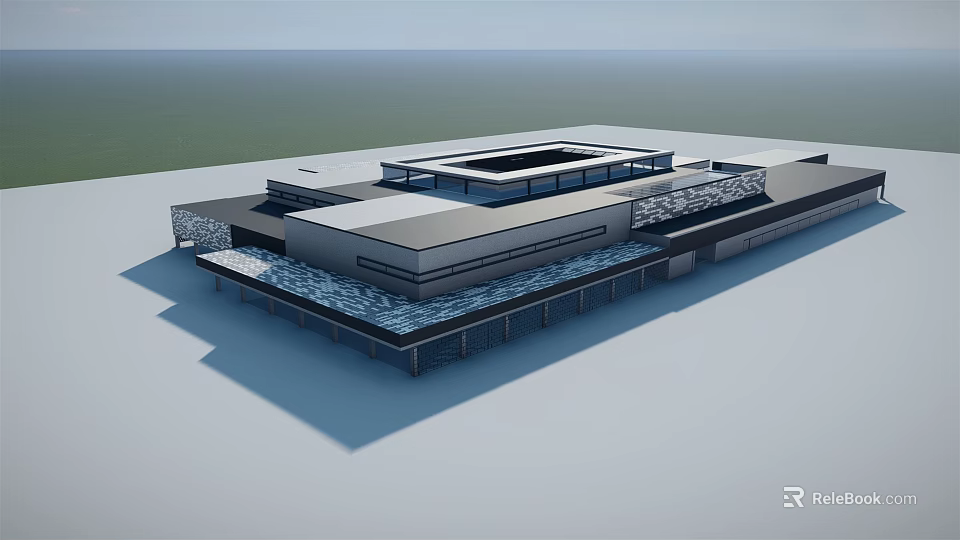 Modern Museum Building With Glass Facade Skylight And Geometric Flat Roof 3d model 