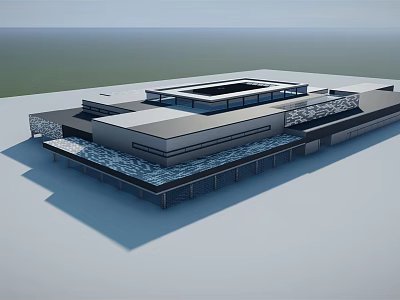Modern Museum Building With Glass Facade Skylight And Geometric Flat Roof 3d model