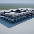 Modern Museum Building With Glass Facade Skylight And Geometric Flat Roof