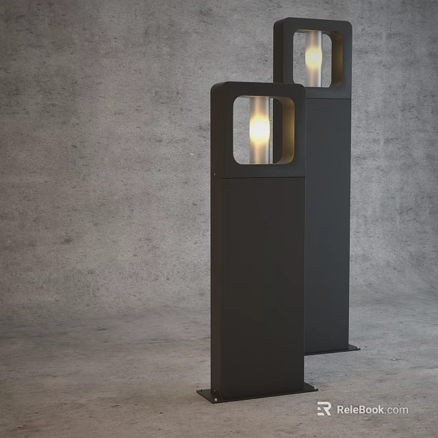 Black Column Outdoor Lights with Modern Design Illuminated for Garden Patio 3d model 