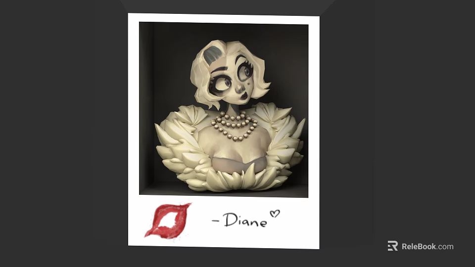 Stylish Game Movie Character Diana Featuring Skeleton Face Pearl Necklace And Feather Decor 3d model 