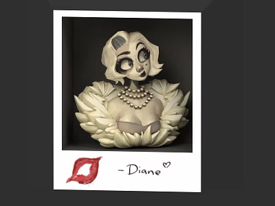 Stylish Game Movie Character Diana Featuring Skeleton Face Pearl Necklace And Feather Decor 3d model
