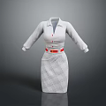 Stylish Women's White Blouse With Red Buttons And Red Belt Paired With Plaid Pattern Skirt