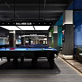 Modern Billiards Room Interior With Pool Table Hanging Lights And Seating Area 3d model