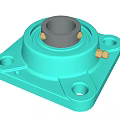 Turquoise Square Base Mechanical Component With Black Central Part And Golden Fasteners