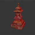 Traditional Multi Tiered Tower Architecture With Golden Roof And Brick Stone Base
