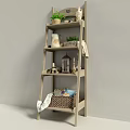Rustic Wooden Ladder Shelf with Multiple Tiers Potted Plants Decorative Lantern Storage Basket and Towels