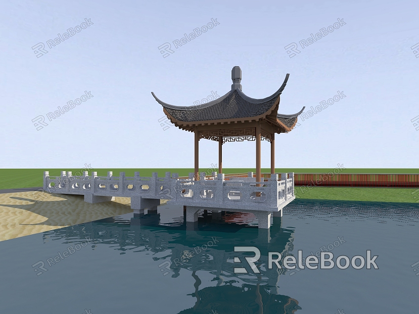 Chinese style pavilion four corner pavilion stone railing model