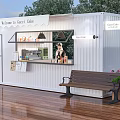 Gocci Cake Dessert Shop Container Style With Outdoor Bench Flowers And Wooden Deck