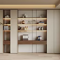 Modern Bookcase With LED Lighting Open Compartments Decorative Items And Neutral Tones 3d model