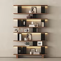 Modern Wall Mounted Bookshelf With LED Lighting Wooden Shelves And Decorative Items