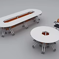 Modern Oval and Round Conference Tables with White Tabletop Orange Accents Wheels and Chairs