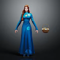 Elegant Red Haired Lady In Blue Gown With Flower Basket And Fresh Flowers
