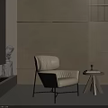 Modern Minimalist White And Black Leisure Chair With Side Table In Beige Wall Interior