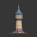 Detailed Architectural Tower Model With Blue Roof And Yellow Decorative Walls