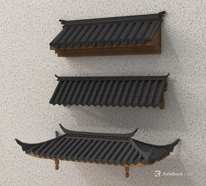 Traditional Chinese Roof Structures With Black Tiles Wooden Frames And Decorative Eaves 3d model 