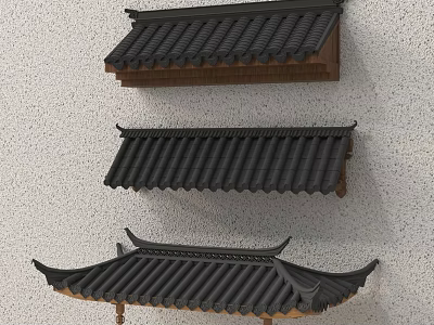 Traditional Chinese Roof Structures With Black Tiles Wooden Frames And Decorative Eaves 3d model