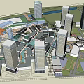 Modern Commercial Complex With High Rise Towers Retail Spaces And Open Green Plazas