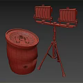 Vintage Industrial Decorative Lamp With Tripod Stand Double Lampshades And Green Barrel Base