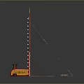 Red Game Coin Machine With Triangular Structure And Hanging Flags