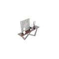 Modern Dining Table With Wooden Top Geometric Metal Legs Decorative Items And Abstract Painting