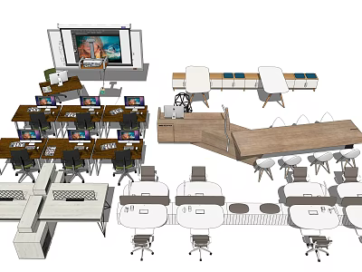 Modern Office Desk Designs With Workstations Ergonomic Chairs And Tech Setups 3d model
