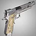 Intricately Engraved Silver Pistol Featuring Decorative Wooden Grip And Floral Patterns