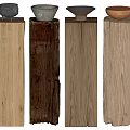Natural Wood Stumps Displaying Handcrafted Stone Bowls For Rustic Decorative