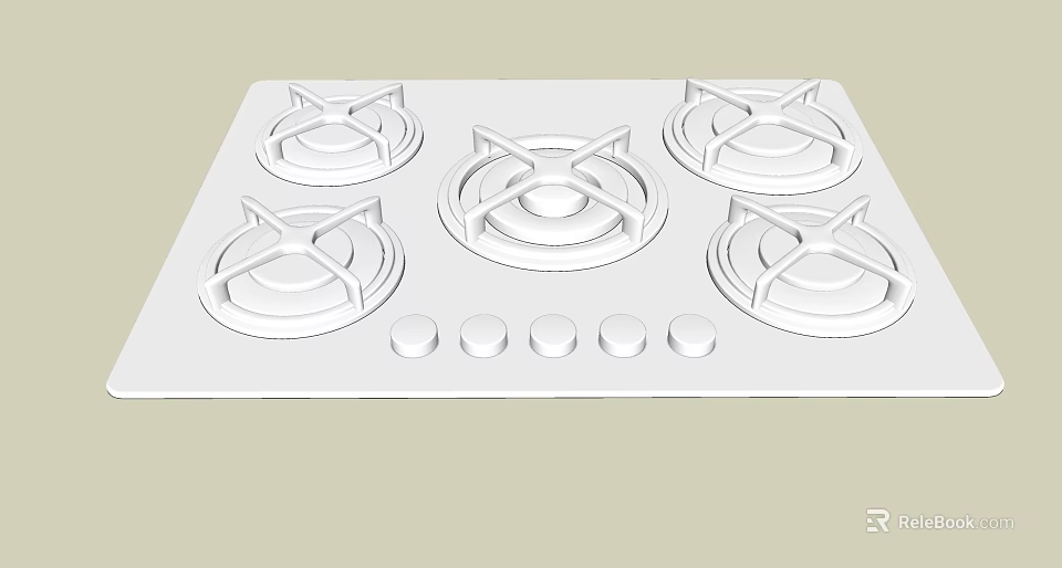 White Kitchen Gas Stove With Five Burners And Control Knobs For Home Use 3d model 