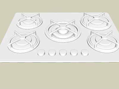 White Kitchen Gas Stove With Five Burners And Control Knobs For Home Use 3d model