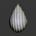 Shiny Teardrop Shaped Decorative Piece With Yellow White Spiral Patterns And Circular Ornament