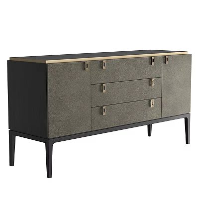 Elegant Console Side Cabinet With Gray Finish Black Frame Gold Handles Drawers And Tall Legs 3d model