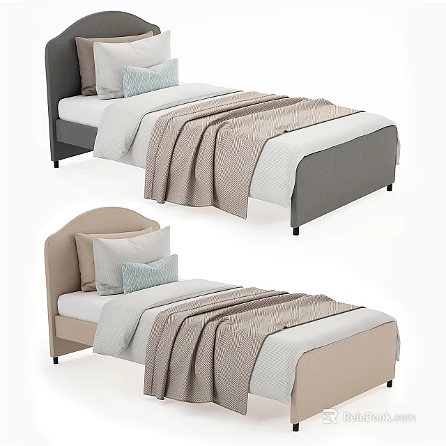 Modern Minimalist Single Bed With Upholstered Headboard And Soft Linens 3d model 
