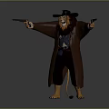 Lion Cowboy Character Holding Double Guns Wearing Long Coat And Western Hat