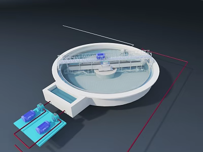 Circular Industrial Wastewater Treatment Equipment With Central Platform And Blue Pumps 3d model