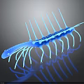 Fictional Blue Creature Character With Spiked Appendages On Dark Background And Reflection