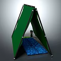 Green Triangular Tent Style Furniture With Blue Mat And Small Potted Plant