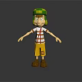 3D Animated Character Creature Wearing Green Helmet Striped Shirt Yellow Shorts And Brown Shoes