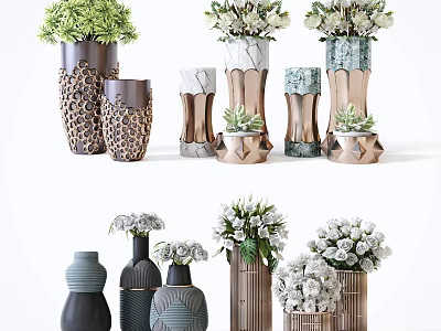Bonsai Potted Plants With Various Decorative Ceramic Vases And Greenery Arrangements 3d model