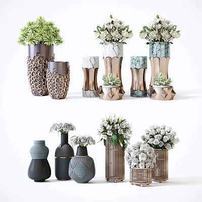 Bonsai Potted Plants With Various Decorative Ceramic Vases And Greenery Arrangements 3d model