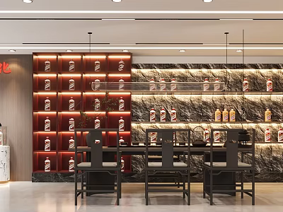 Tobacco And Alcohol Store Interior Design With Shelves Tables Chairs And Alcohol Displays 3d model