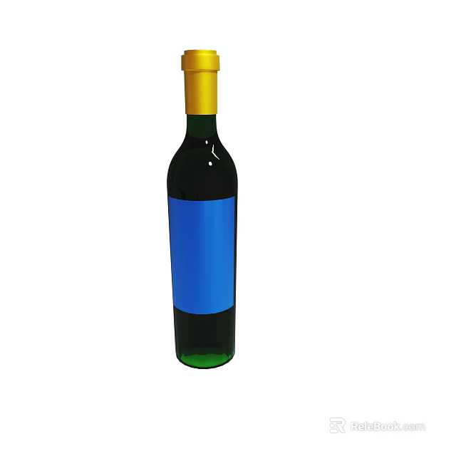 Green Glass Wine Bottle With Blue Label And Yellow Cap 3d model 