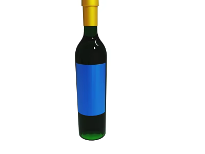 Green Glass Wine Bottle With Blue Label And Yellow Cap 3d model
